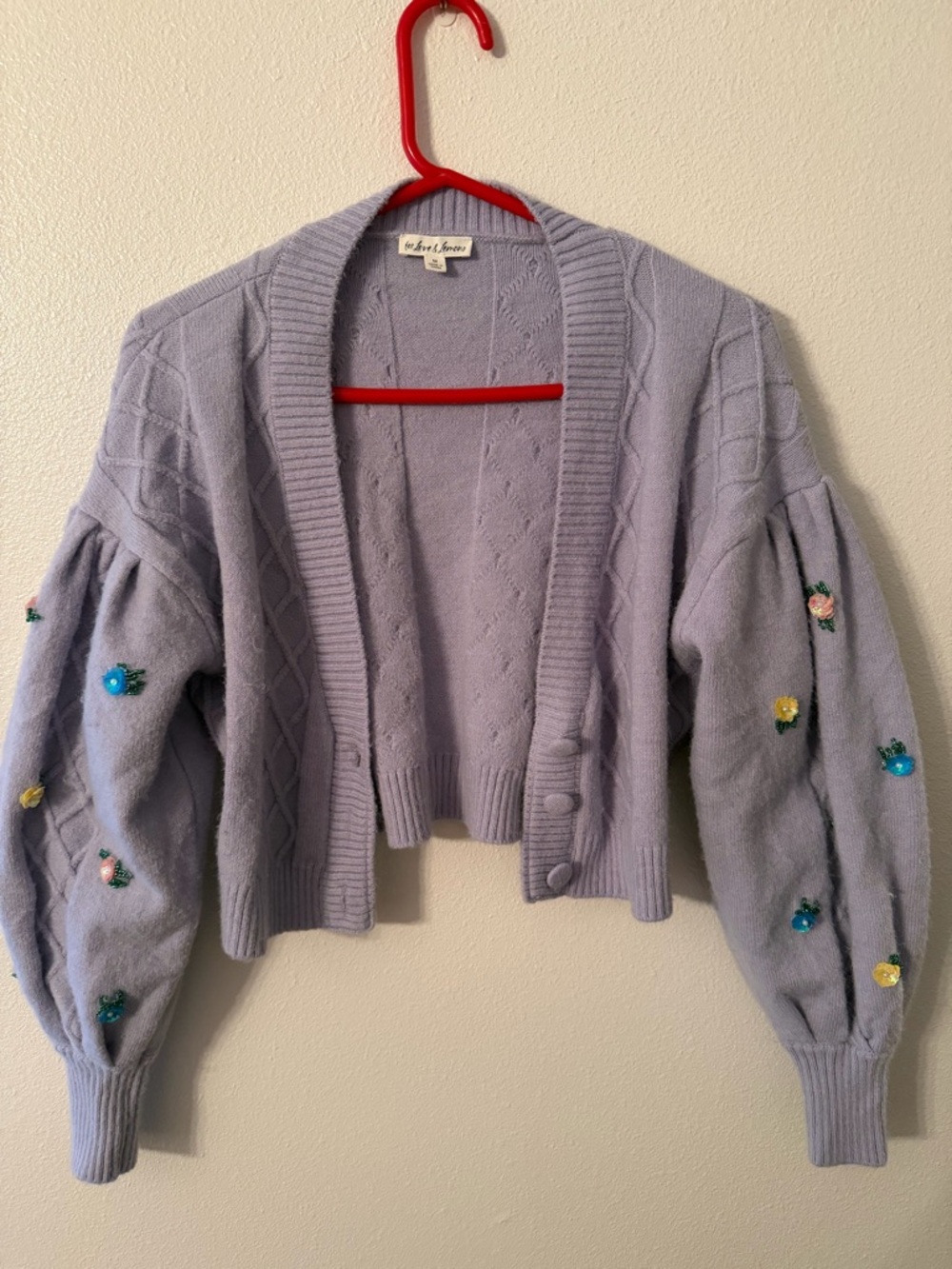 For Love & Lemons Lavender Embroidered Balloon-Sleeve Cardigan